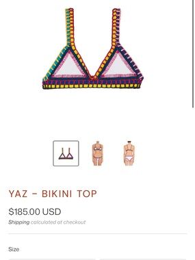 NWT KIINI Yaz White Triangle Bikini Top with Multicolor Crochet Trim Large